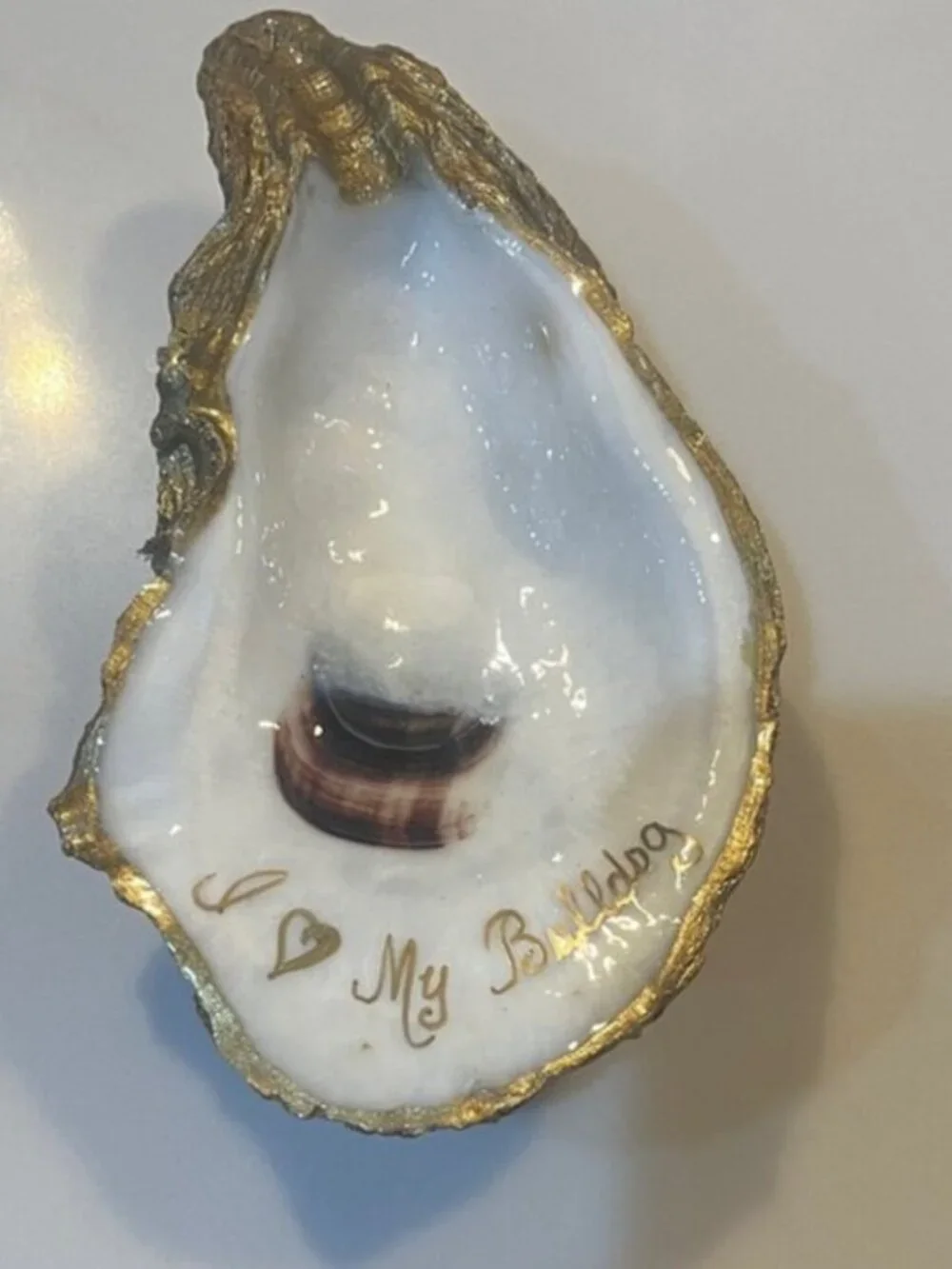 I love my bulldog Oyster Trinket Dish with Gold Accents